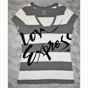 Express graphic t shirt short sleeve v neck grey white black Love Express